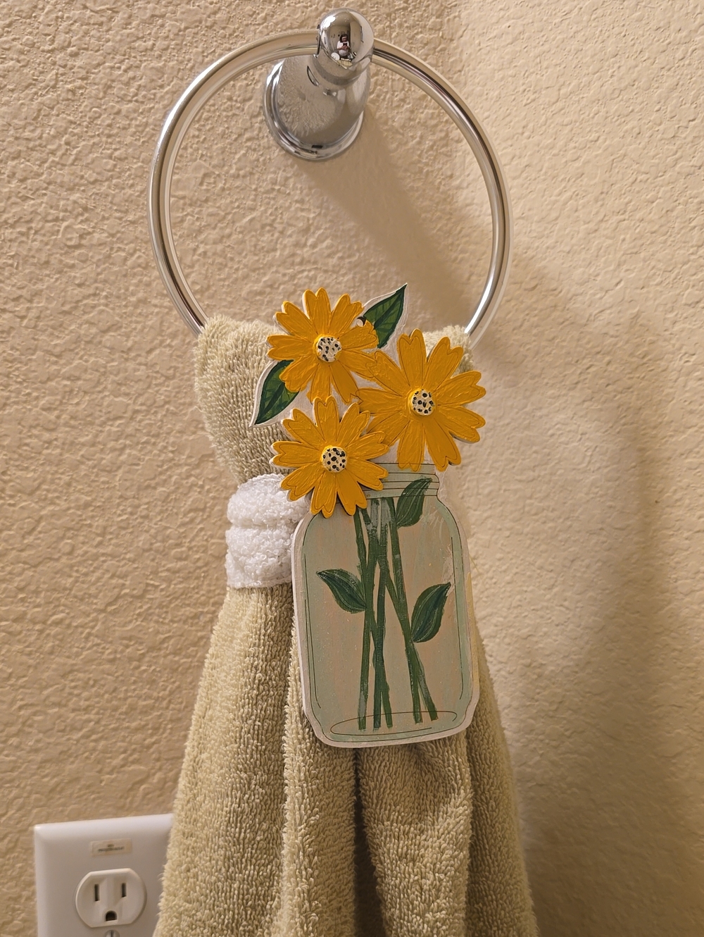 Yellow Floral Mason Jar Towel Hanger - Home Bath